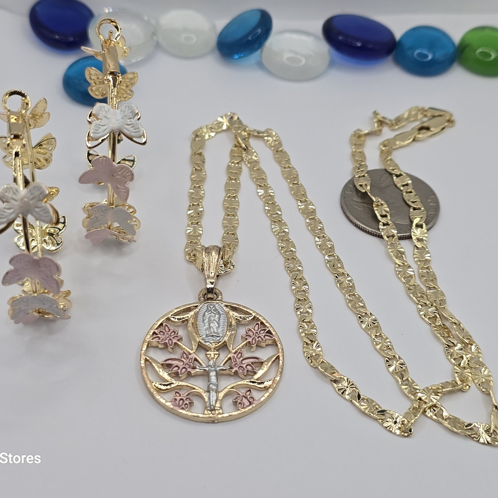 Elegant Gold and Pink Butterfly Jewelry Set
